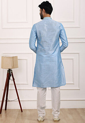 Embroidered Art Silk Kurta Set in Sky Blue