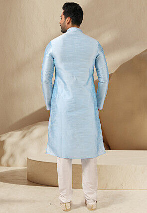 Embroidered Art Silk Kurta Set in Sky Blue