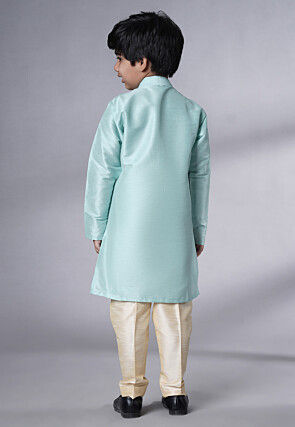 Embroidered Art Silk Kurta Set in Sky Blue