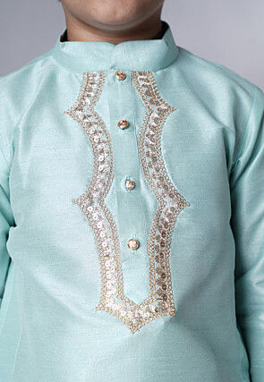Embroidered Art Silk Kurta Set in Sky Blue