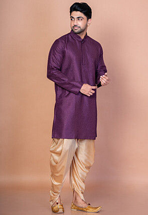 Embroidered Art Silk Kurta Set in Violet
