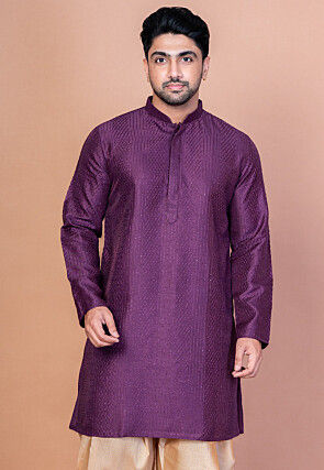 Embroidered Art Silk Kurta in Violet
