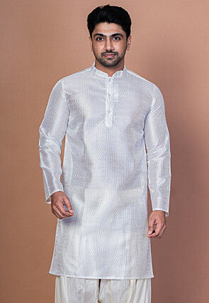 Embroidered Art Silk Kurta in White