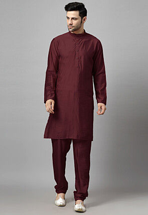 Embroidered Georgette Sherwani in Wine