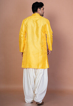 Embroidered Art Silk Kurta Set in Yellow