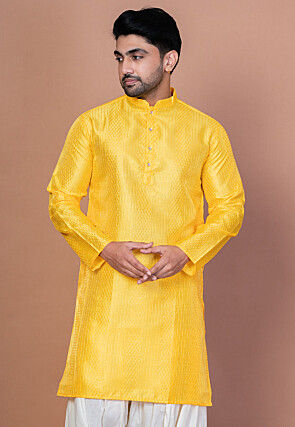 Embroidered Art Silk Kurta in Yellow