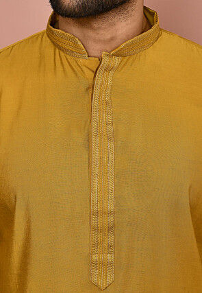 Embroidered Art Silk Kurta Set in Yellow
