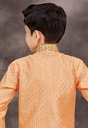 Embroidered Art Silk Layered Sherwani in Light Orange
