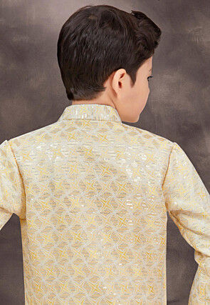 Embroidered Art Silk Layered Sherwani in Yellow