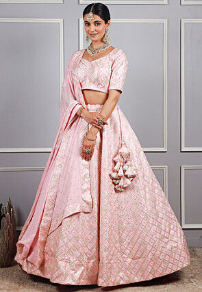 Embroidered Art Silk Lehenga in Baby Pink