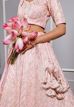 Embroidered Art Silk Lehenga in Baby Pink