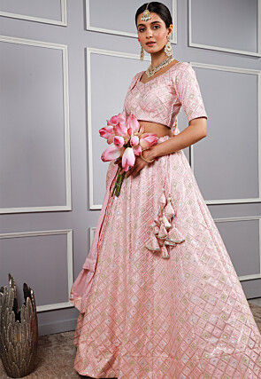 Embroidered Art Silk Lehenga in Baby Pink