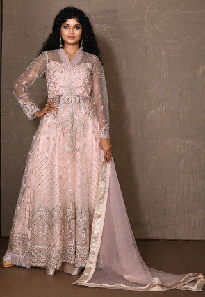 Embroidered Art Silk Lehenga in Baby Pink