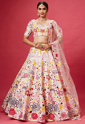 Peach Soft Net Chevron Pattern Lehenga Choli with Zari, Foil, Meena Thread  Work and Designer Dupatta | Exotic India Art