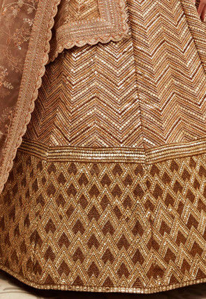 Embroidered Art Silk Lehenga in Beige