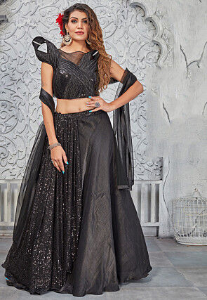 Embroidered Art Silk Lehenga in Black