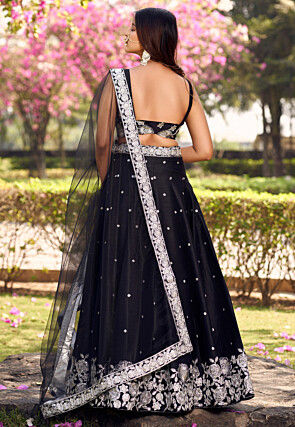 Embroidered Art Silk Lehenga in Black
