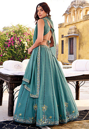 Embroidered Art Silk Lehenga in Blue