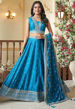 Embroidered Art Silk Lehenga in Blue