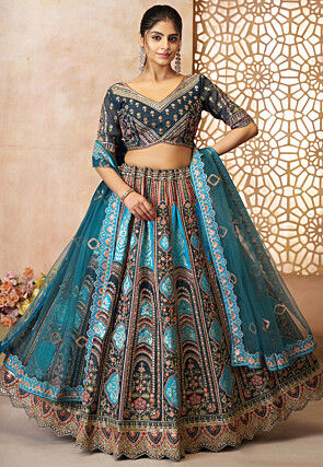 Embroidered Art Silk Lehenga in Blue