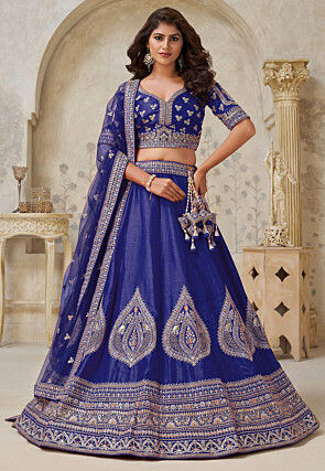 Embroidered Art Silk Lehenga in Blue