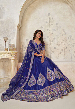 Embroidered Art Silk Lehenga in Blue