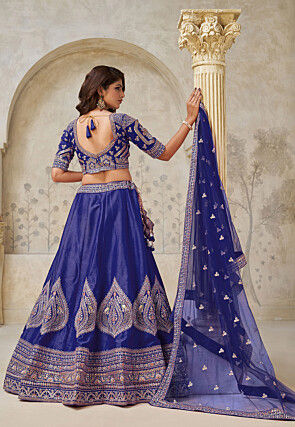 Embroidered Art Silk Lehenga in Blue