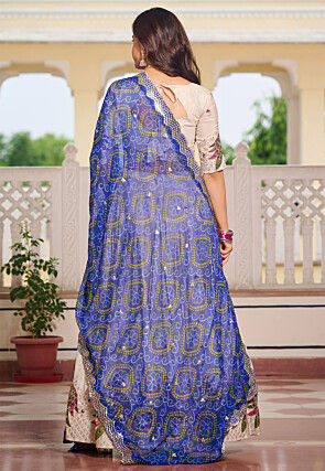 Embroidered Art Silk Lehenga in Cream
