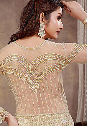 Embroidered Net Lehenga in Cream