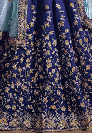 Embroidered Art Silk Lehenga in Dark Blue