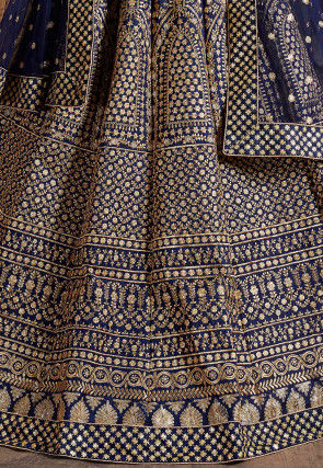 Embroidered Art Silk Lehenga in Dark Blue
