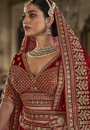 Embroidered Art Silk Lehenga in Dark Fuchsia