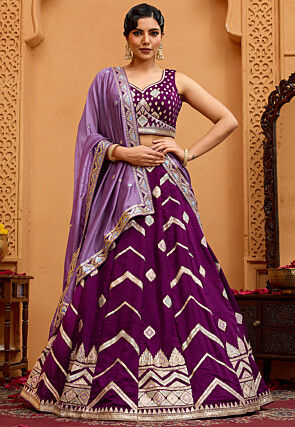 Embroidered Art Silk Lehenga in Dark Purple