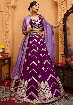 Embroidered Art Silk Lehenga in Dark Purple