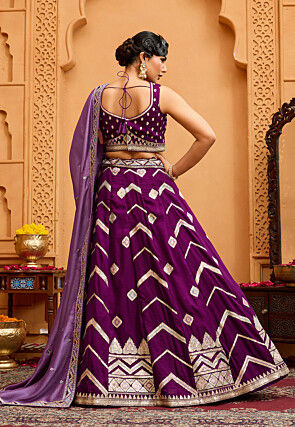 Embroidered Art Silk Lehenga in Dark Purple