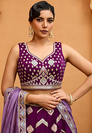 Embroidered Art Silk Lehenga in Dark Purple