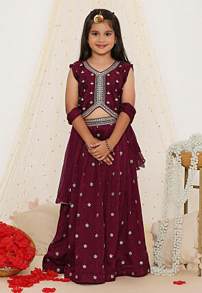 Embroidered Art Silk Lehenga in Dark Purple