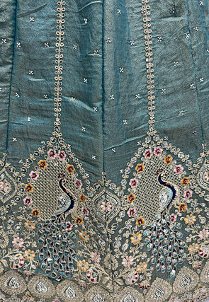 Embroidered Art Silk Lehenga in Dusty Blue