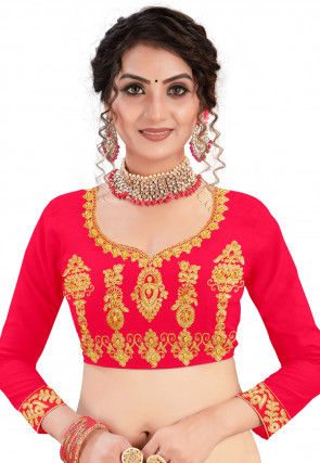 Embroidered Satin Lehenga in Fuchsia