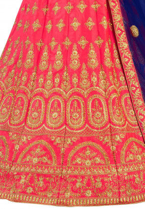 Embroidered Satin Lehenga in Fuchsia
