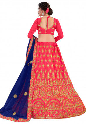 Embroidered Satin Lehenga in Fuchsia