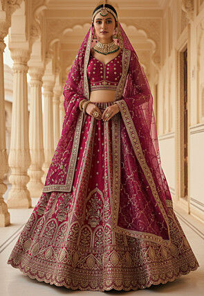 Embroidered Art Silk Lehenga in Magenta