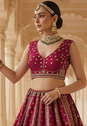 Embroidered Art Silk Lehenga in Magenta