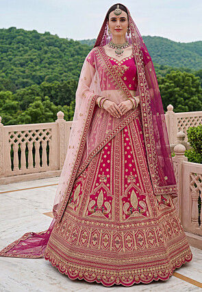 slim fit dress slacks Bridal Red & Gold Wedding Lehenga Set [product_title] | OORVI DESAI main image 1
