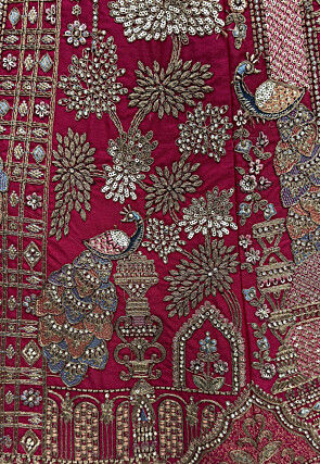Embroidered Art Silk Lehenga in Fuchsia