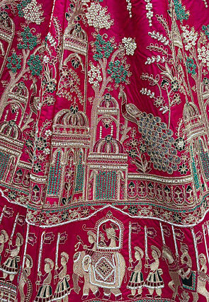 Embroidered Art Silk Lehenga in Fuchsia
