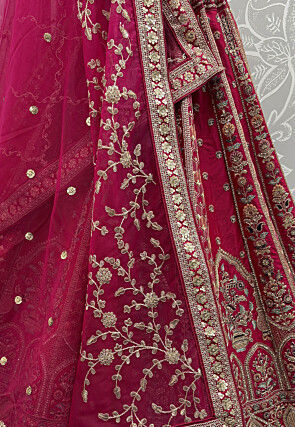 Embroidered Art Silk Lehenga in Fuchsia