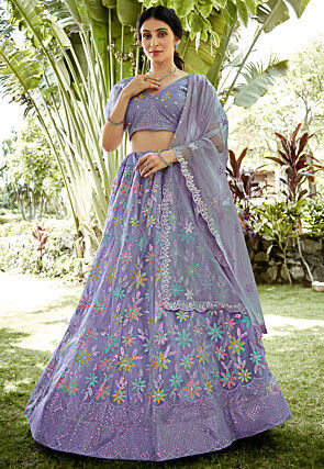 Embroidered Art Silk Lehenga in Grey
