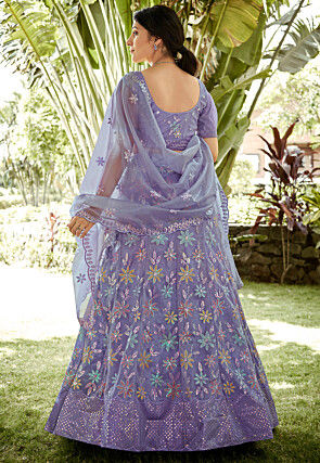 Embroidered Art Silk Lehenga in Grey