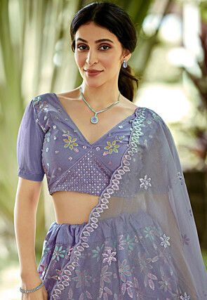 Embroidered Art Silk Lehenga in Grey